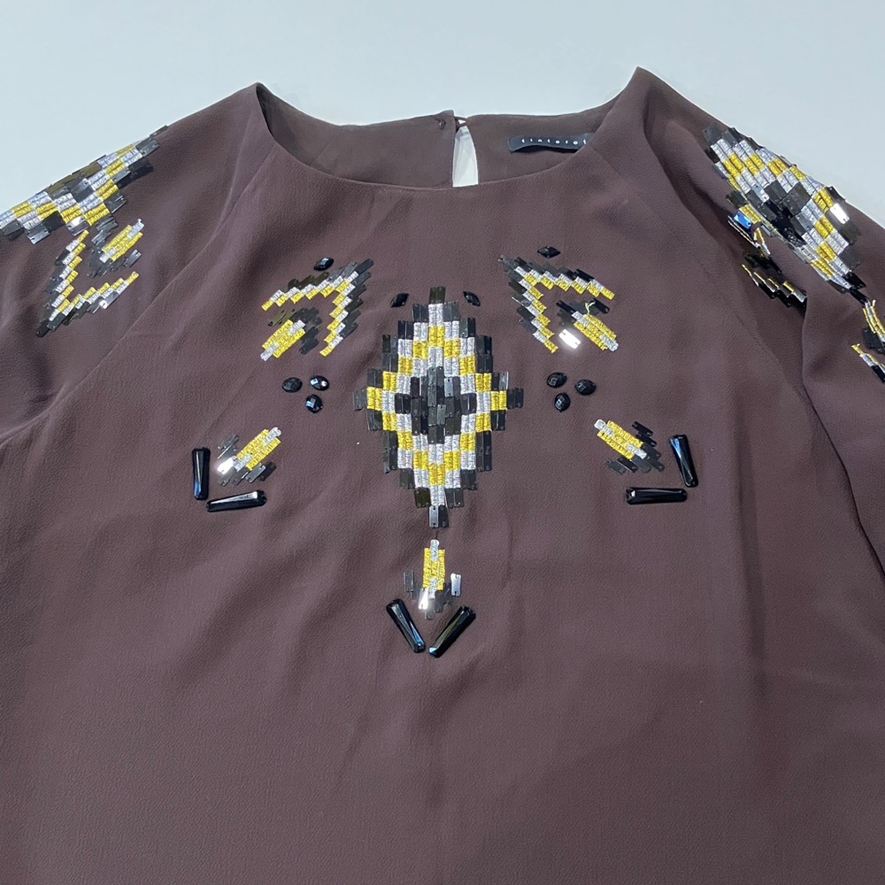 Tintoretto - Embellished Brown Mini Dress with Yellow & Black Beading